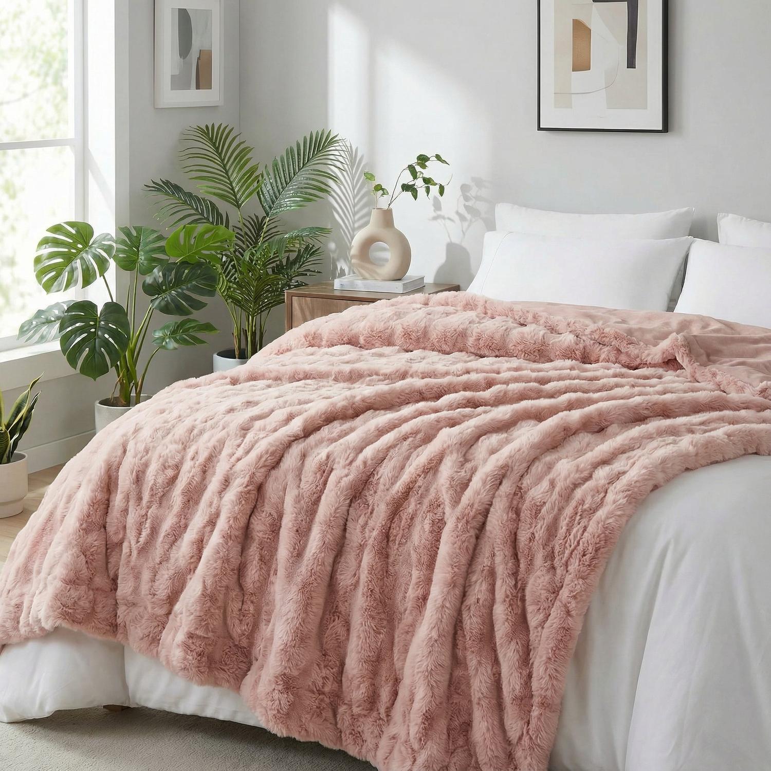Soft Coral Flannel Kanin Plys Tæppekollektion | Lersk