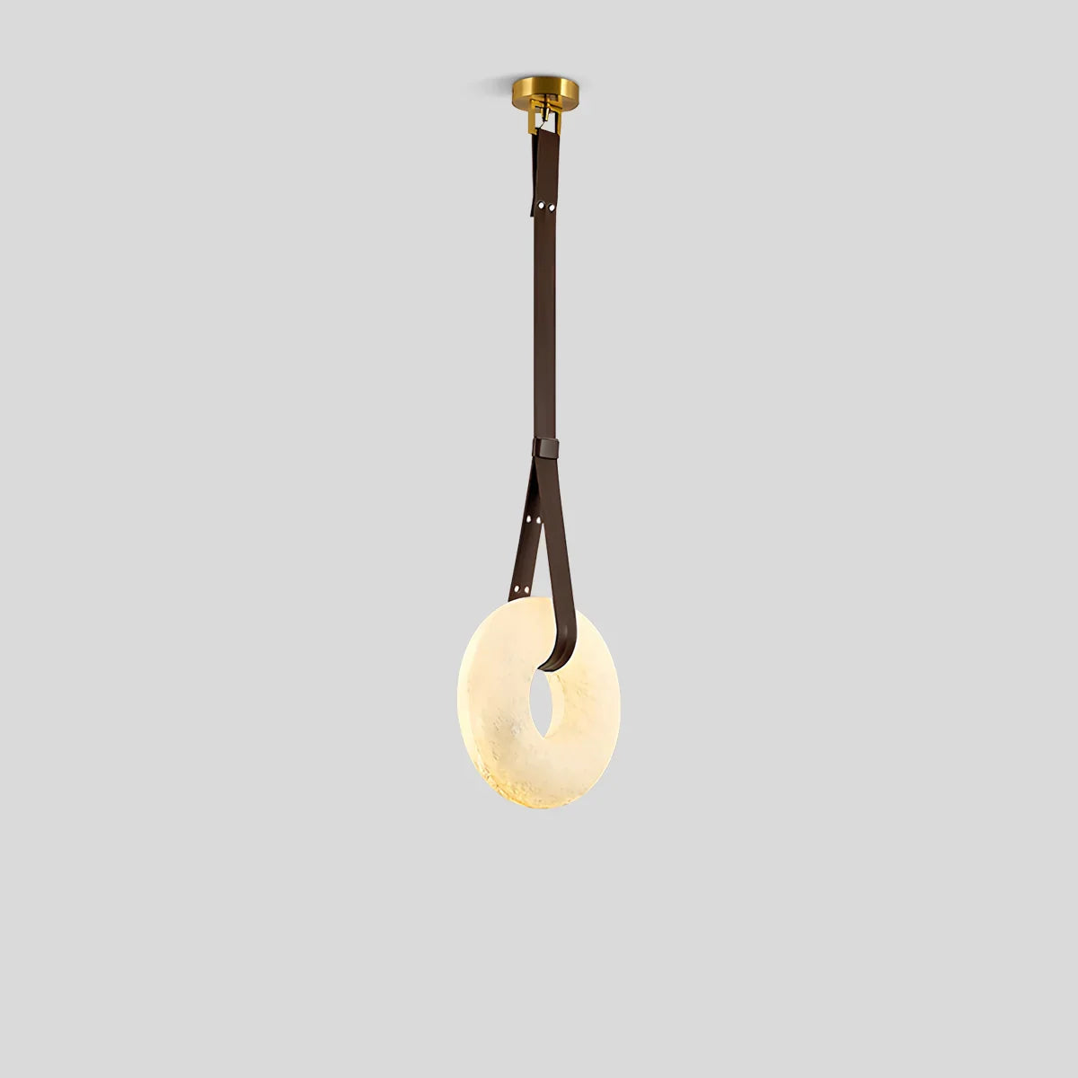 Round Spanish Alabaster Pendant Light Leather Hanging Wire | Lersk