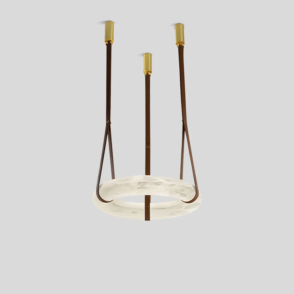 Round Spanish Alabaster Pendant Light Leather Hanging Wire | Lersk