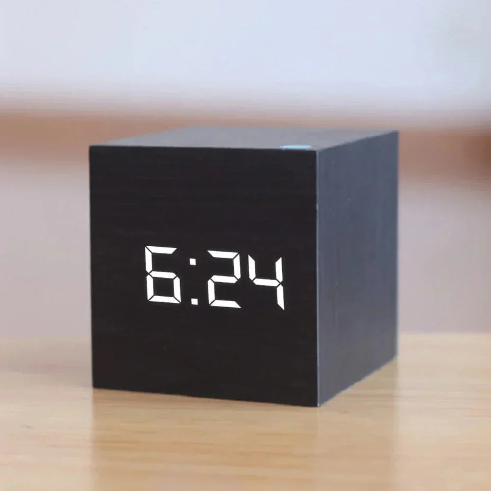 VerdiaCube Wooden LED Alarm Clock With Time Date And Temperature | Lersk