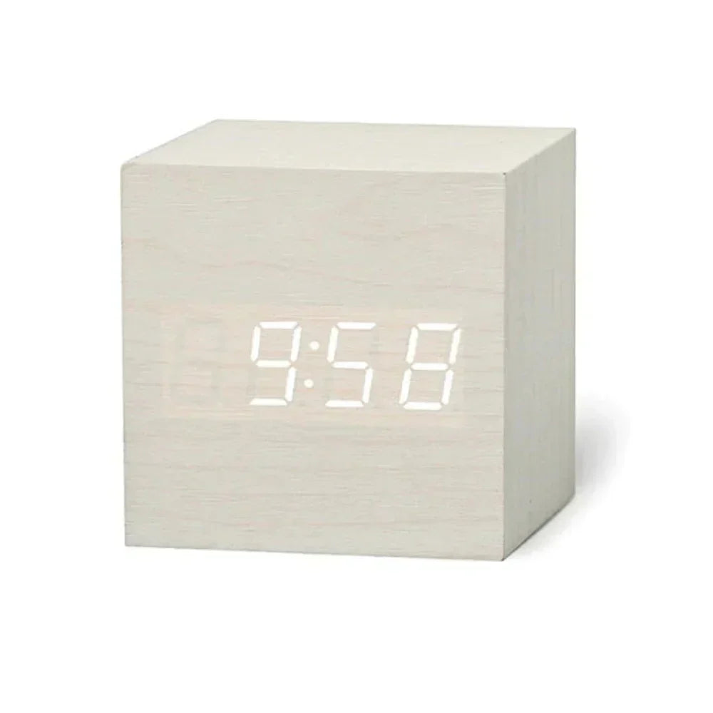 VerdiaCube Wooden LED Alarm Clock With Time Date And Temperature | Lersk