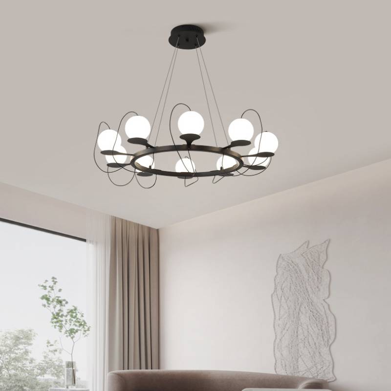Contemporary Ring Chandelier LED Ceiling Light With Globe Shades | Lersk