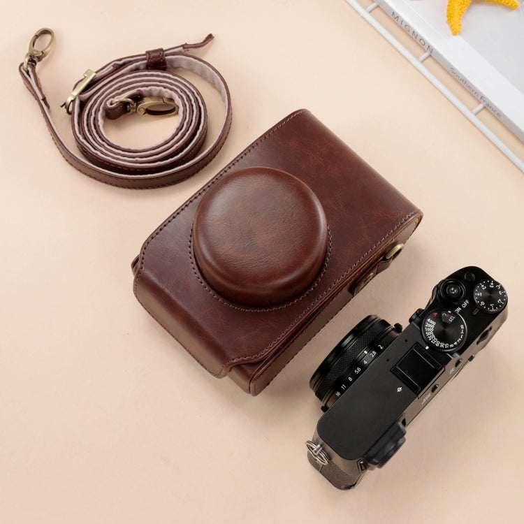 Kožené pouzdro na fotoaparát FUJIFILM X100VI s popruhem, barva káva | Lersk