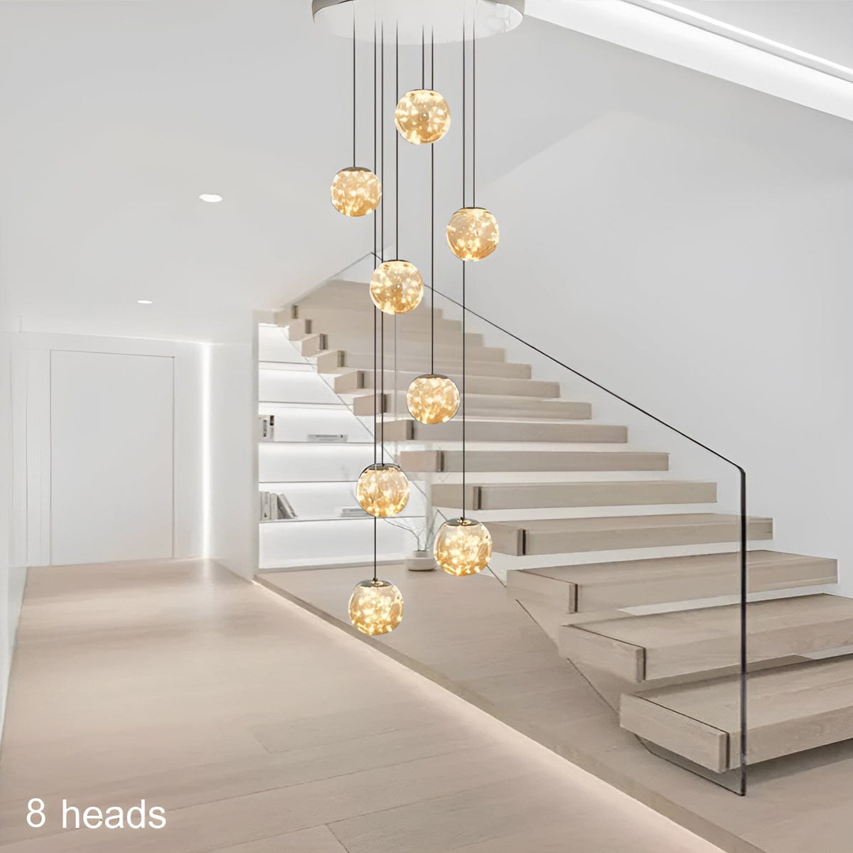 AstraLumen Glass Orb Staircase Chandelier For Stairs