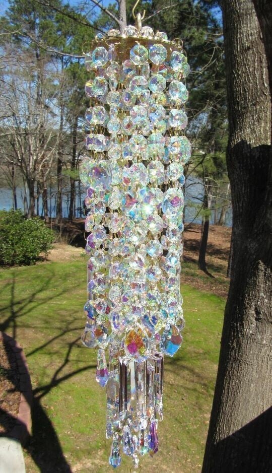 Carillón de viento de cristal HarmonyGleam para decoración tranquila de jardín y ambiente exterior | Lersk
