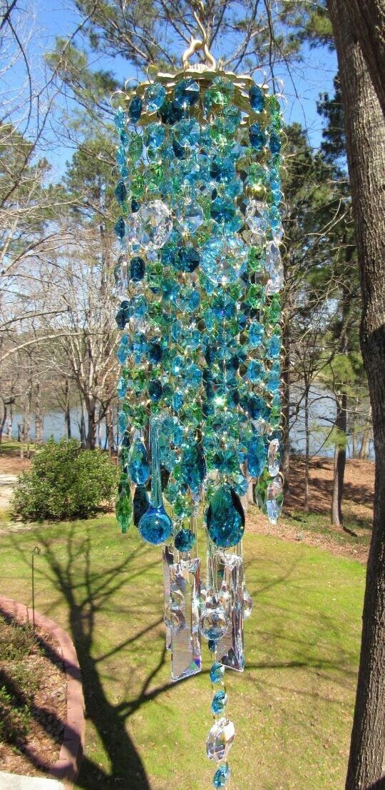Carillón de viento de cristal HarmonyGleam para decoración tranquila de jardín y ambiente exterior | Lersk