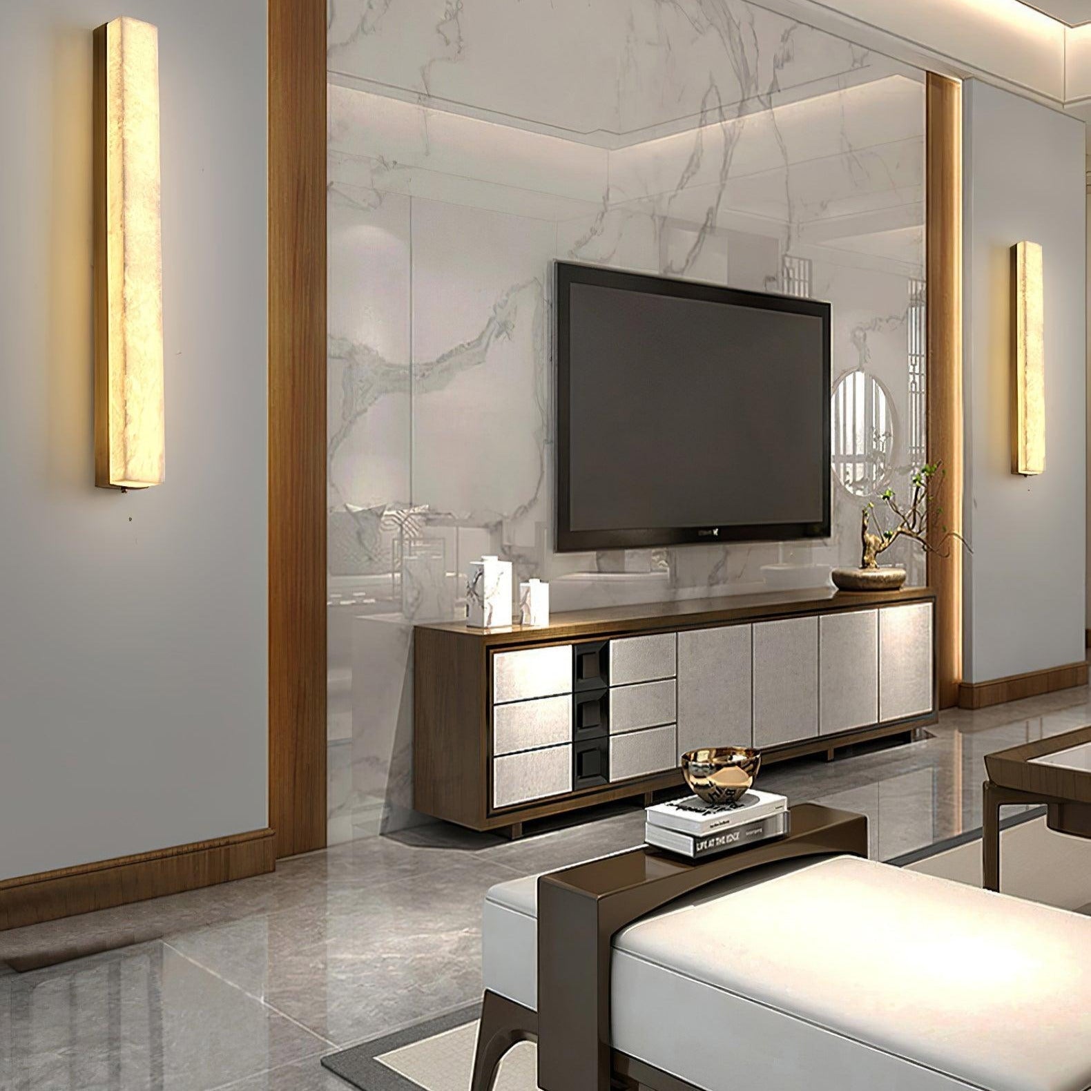 Lyra Brass Alabaster Wall Lamp Modern Vertical for Bedroom | Lersk