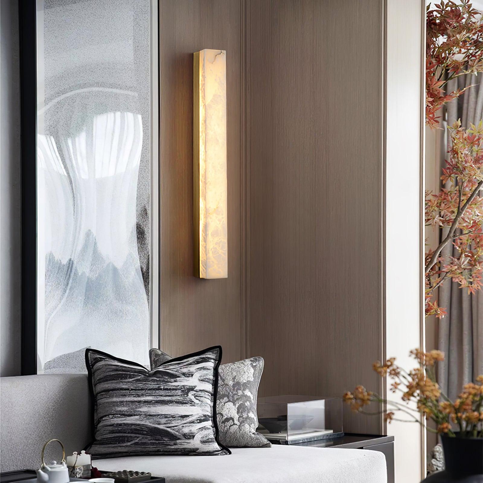 Lyra Brass Alabaster Wall Lamp Modern Vertical for Bedroom | Lersk