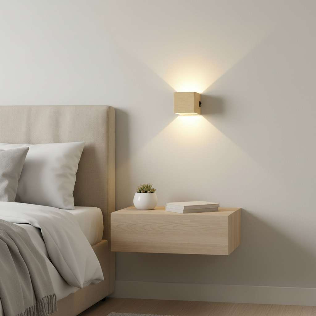 Bezdrátová nabíjecí nástěnná lampa s nastavitelným světlem nahoru a dolů a napájením přes USB pro domácí dekoraci a útulnou atmosféru | Lersk