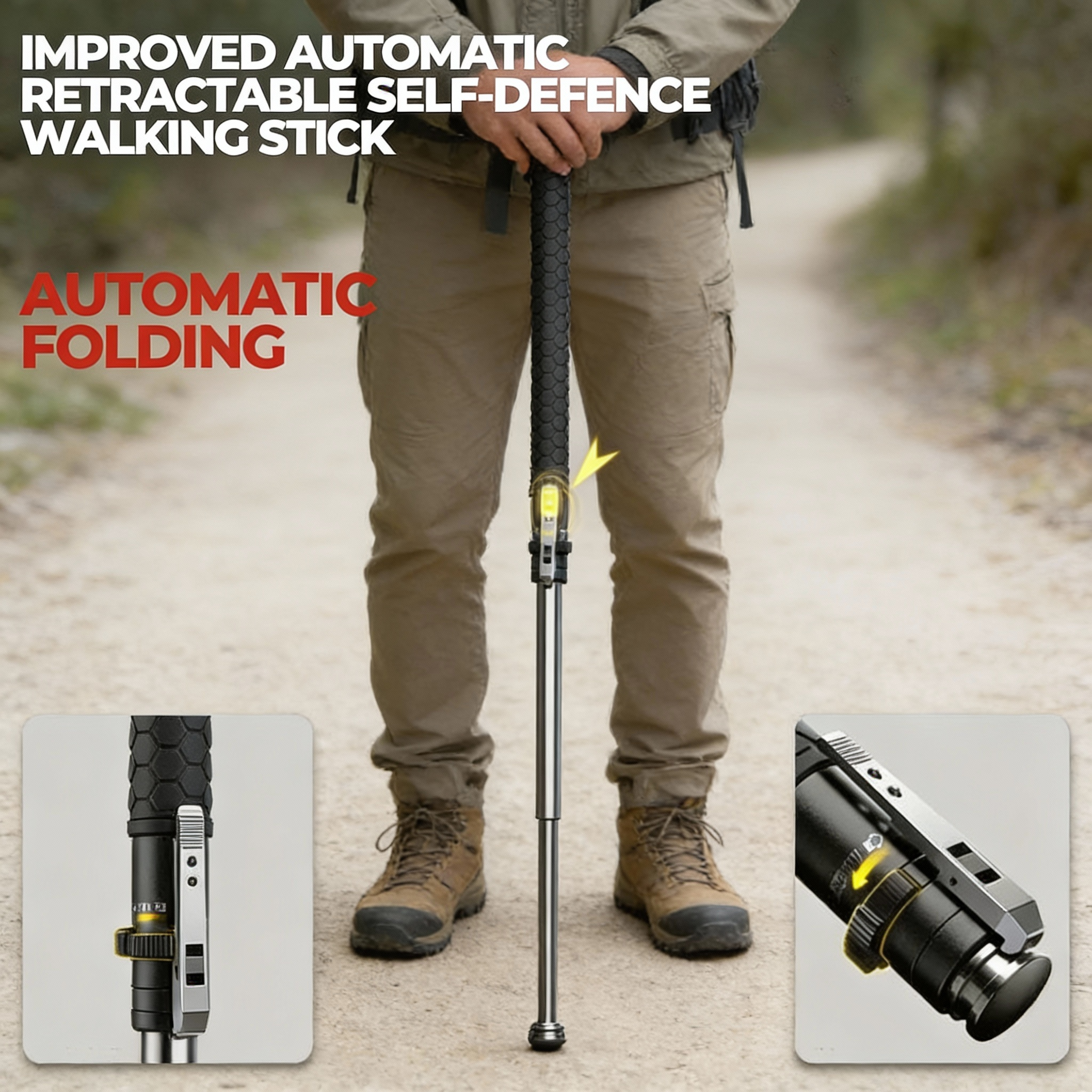 Automatic Hiking Walking Stick Trekking Pole With LED Light For Safety And Everyday Use | Lersk