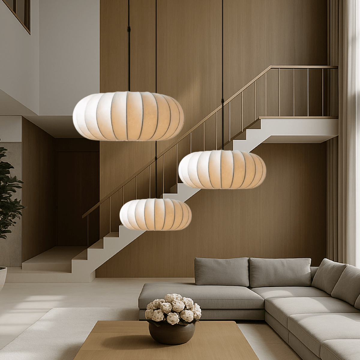 Round Pendant Light Fixture With Fabric Shade, 12-Inch Diameter | Lersk