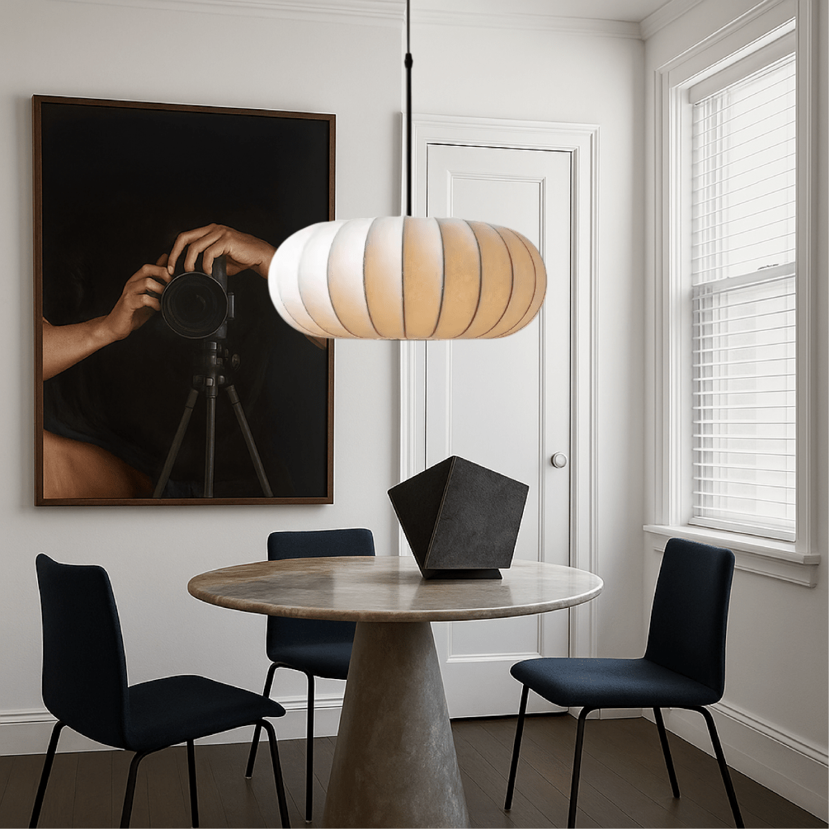 Round Pendant Light Fixture With Fabric Shade, 12-Inch Diameter | Lersk