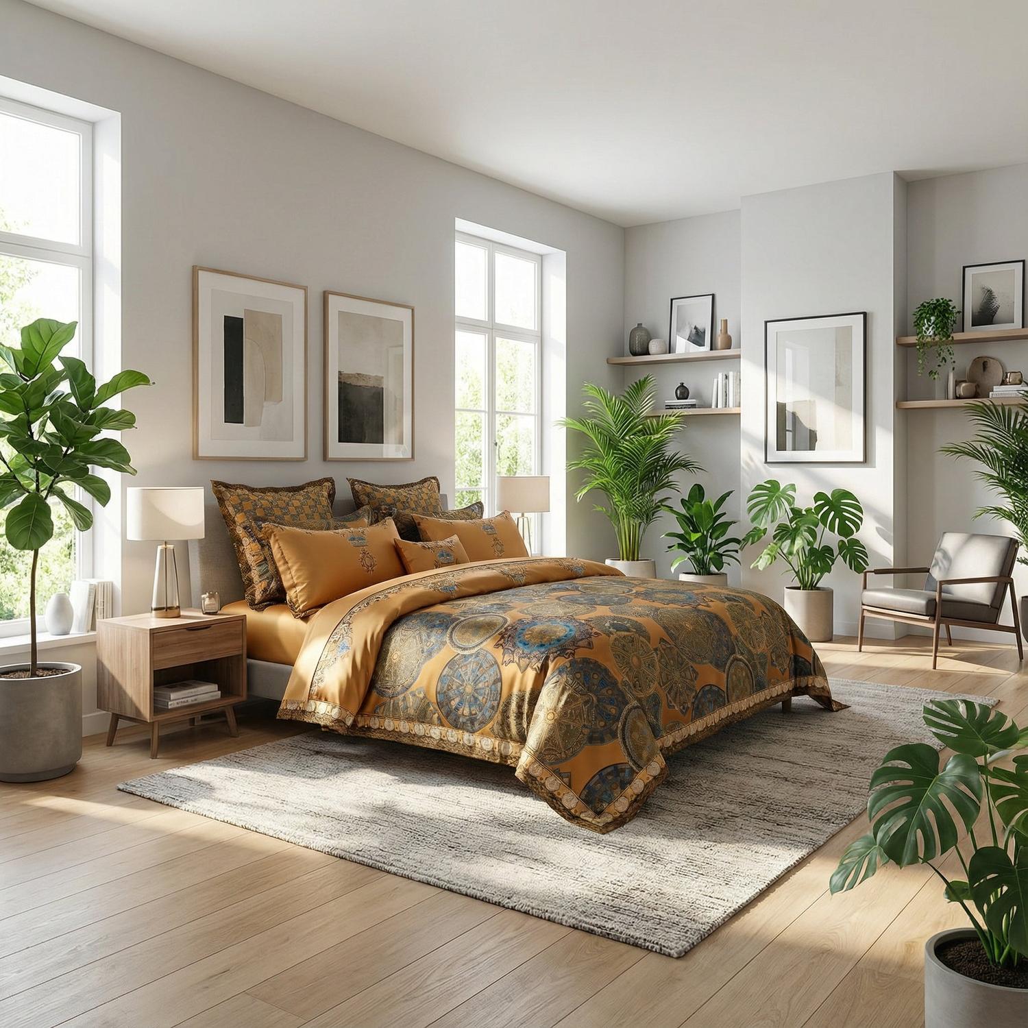 Egyptian Cat Embroidered Satin Cotton Bedding Set Collection | Lersk