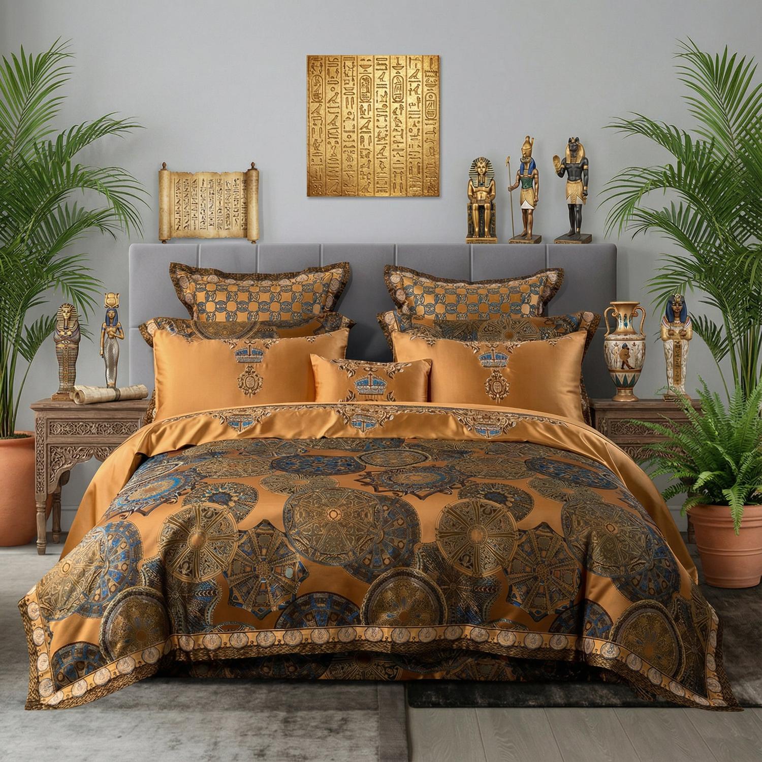 Egyptian Cat Embroidered Satin Cotton Bedding Set Collection | Lersk