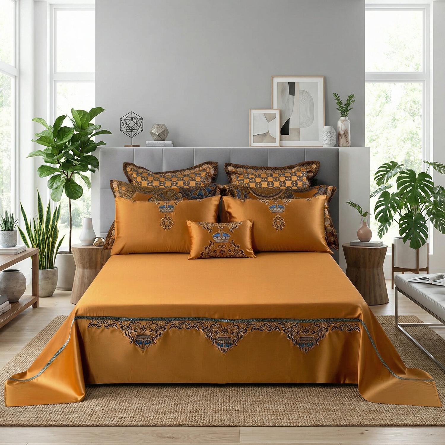 Egyptian Cat Embroidered Satin Cotton Bedding Set Collection | Lersk