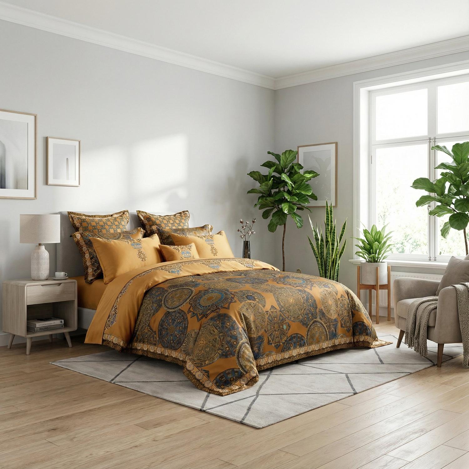 Egyptian Cat Embroidered Satin Cotton Bedding Set Collection | Lersk