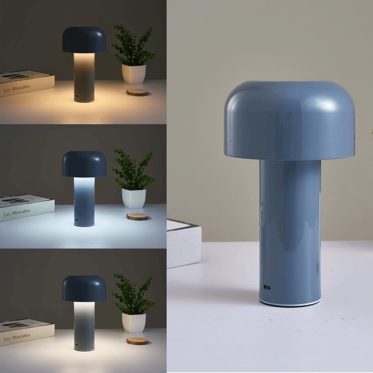 LumaNook Cordless Mushroom Nightstand Lamp In Iron And Clear Acrylic