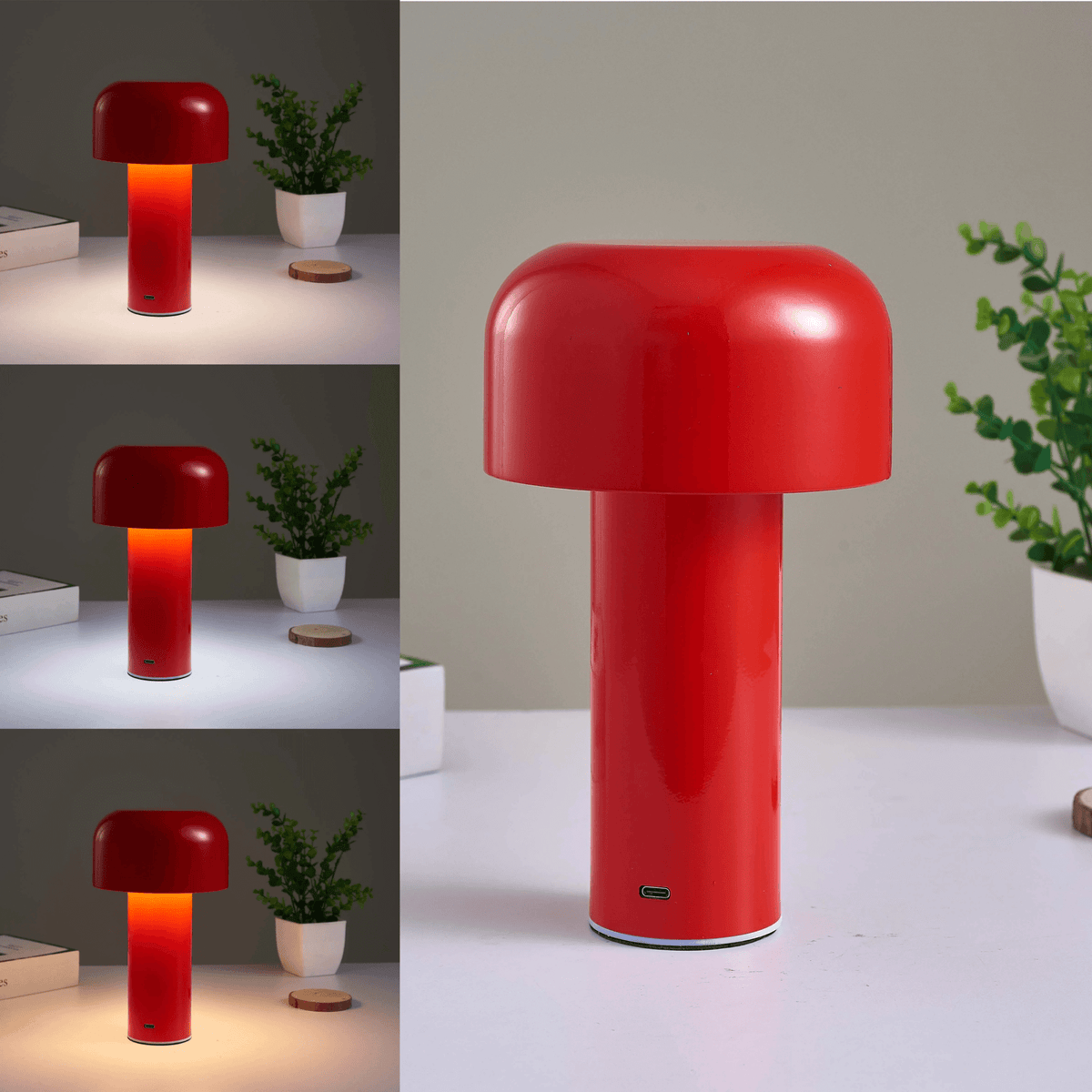 LumaNook Cordless Mushroom Nightstand Lamp In Iron And Clear Acrylic