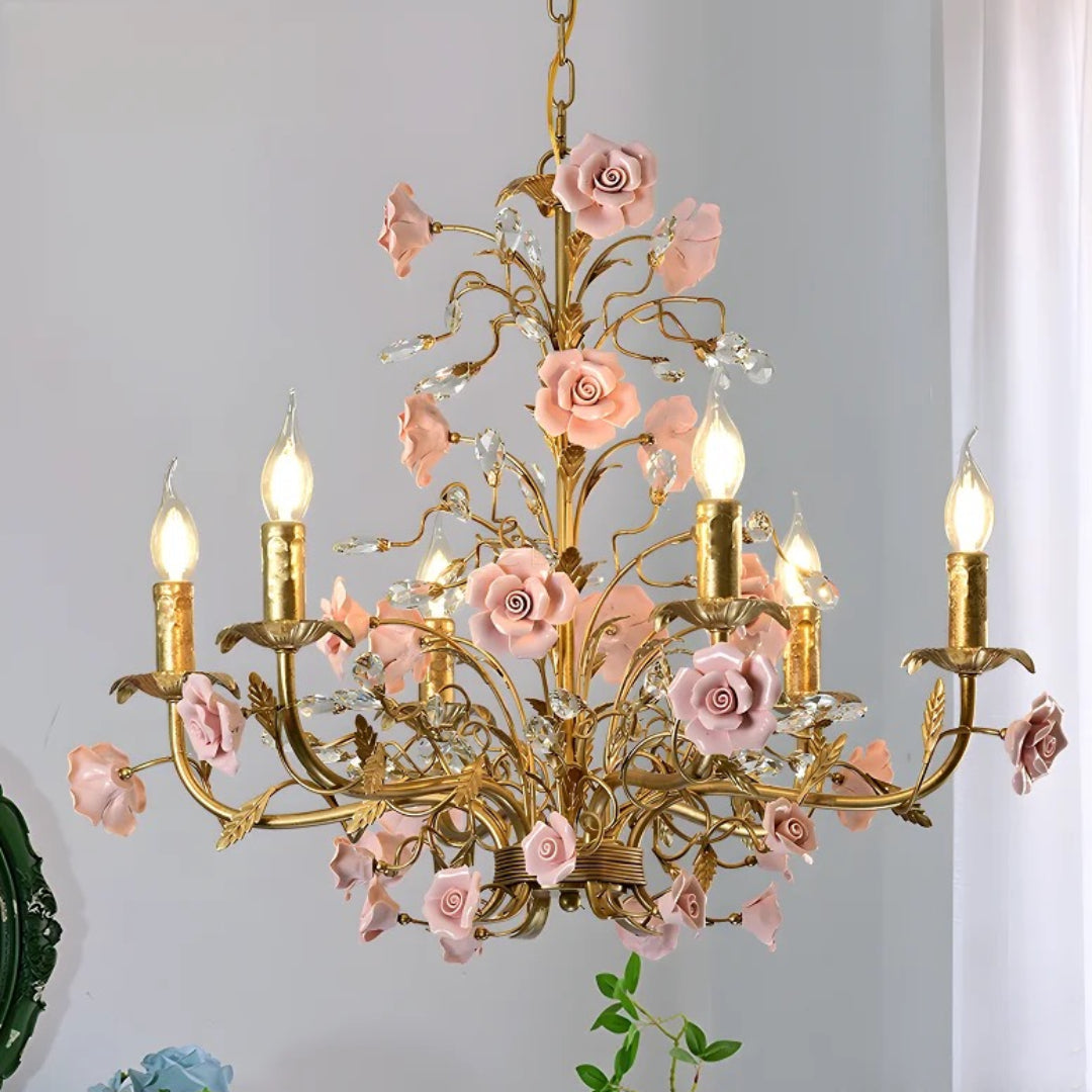 Rose Chandelier In French Country Style Vintage Ceiling Light | Lersk
