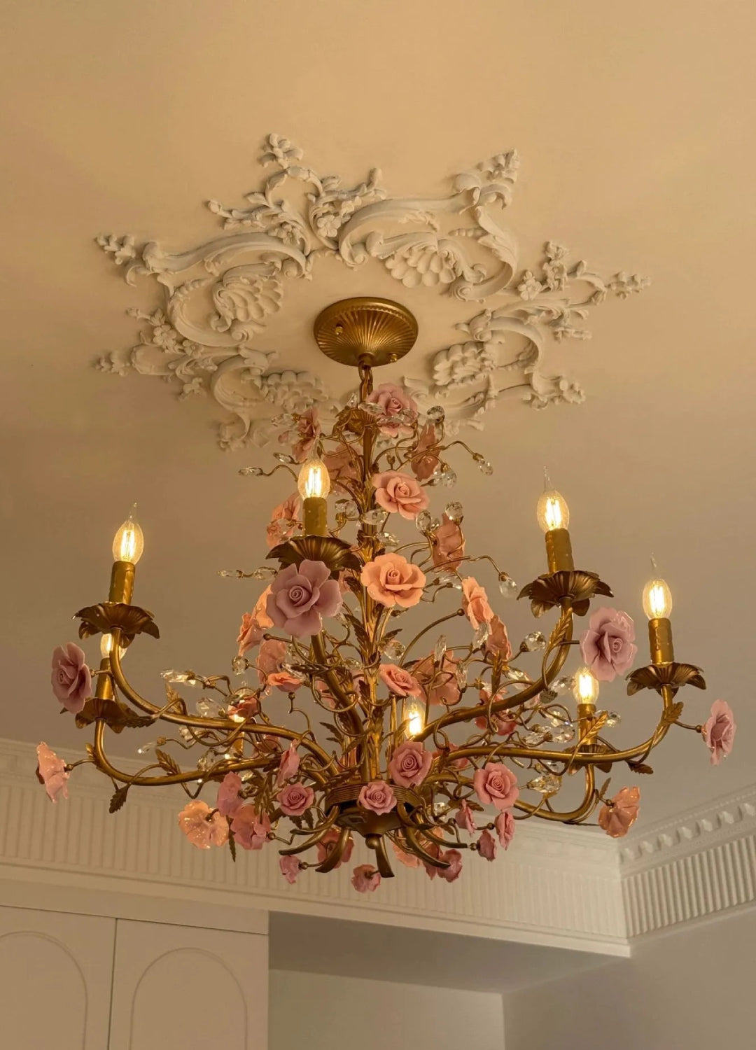 Rose Chandelier In French Country Style Vintage Ceiling Light | Lersk