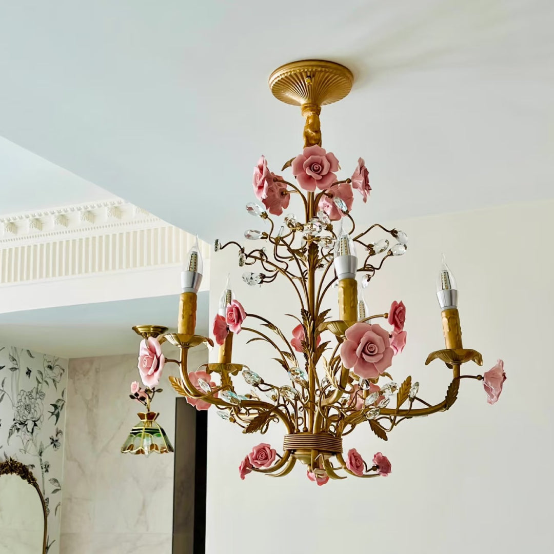 Rose Chandelier In French Country Style Vintage Ceiling Light | Lersk