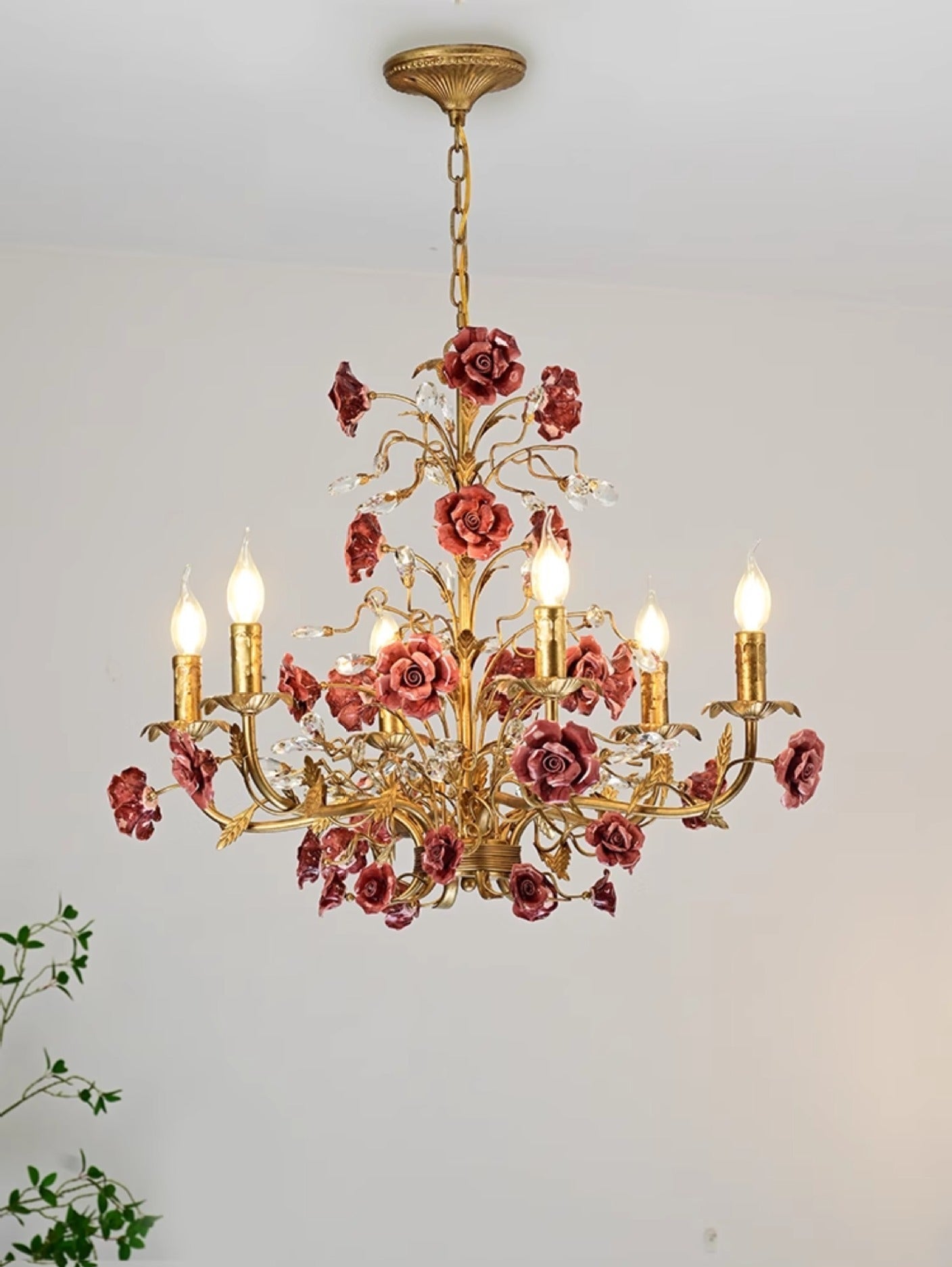 Rose Chandelier In French Country Style Vintage Ceiling Light | Lersk