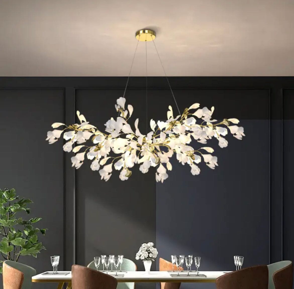 Ceramic Petal Chandelier Dimmable LED For Elegant Serene Modern Homes | Lersk