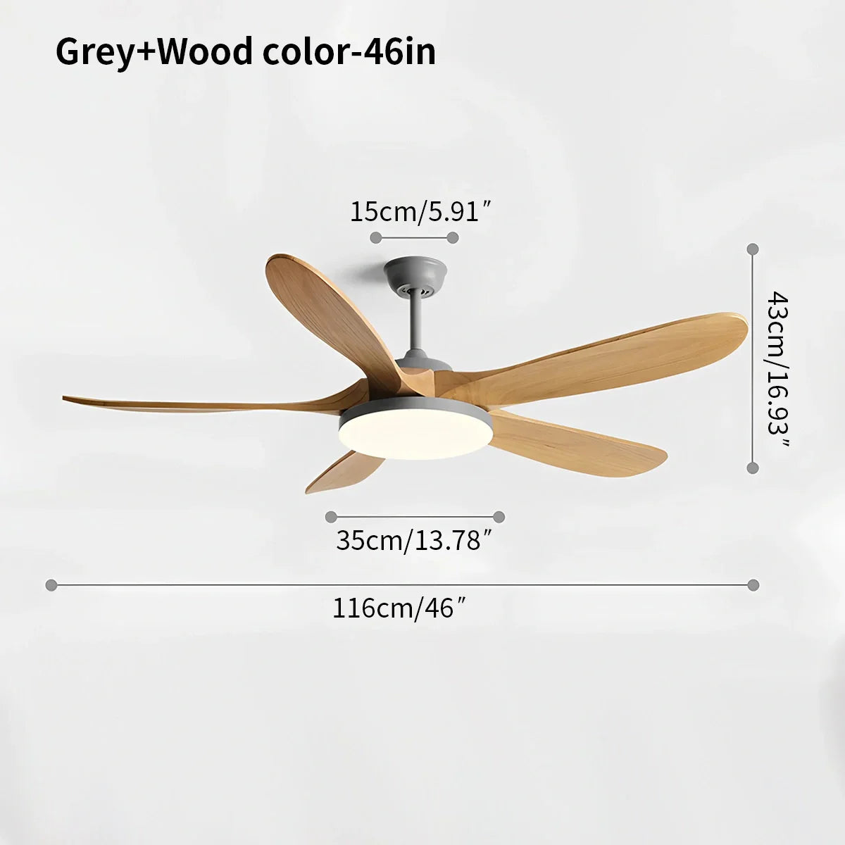 Ventilador de techo de madera de 5 hojas con luz | Lersk