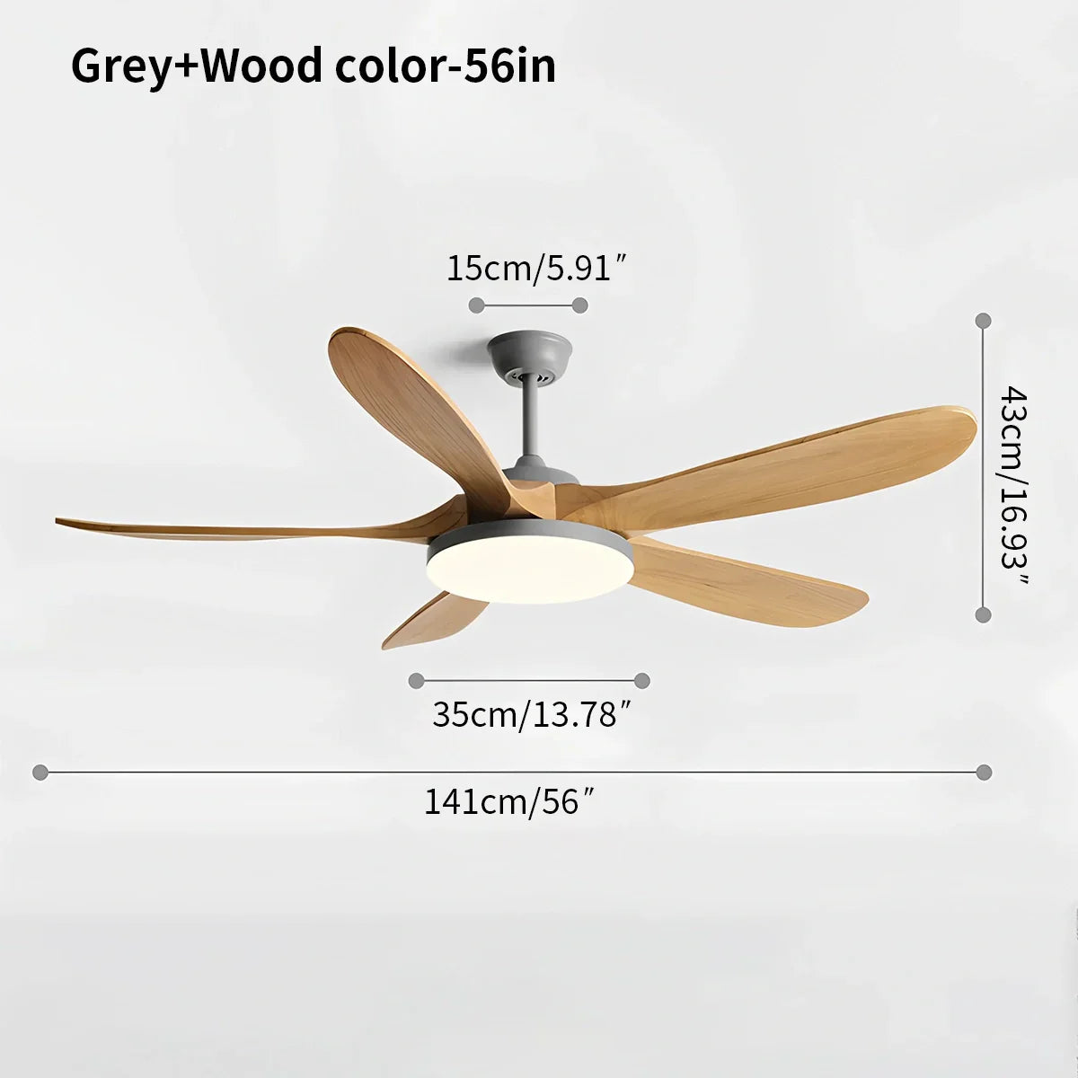 Ventilador de techo de madera de 5 hojas con luz | Lersk