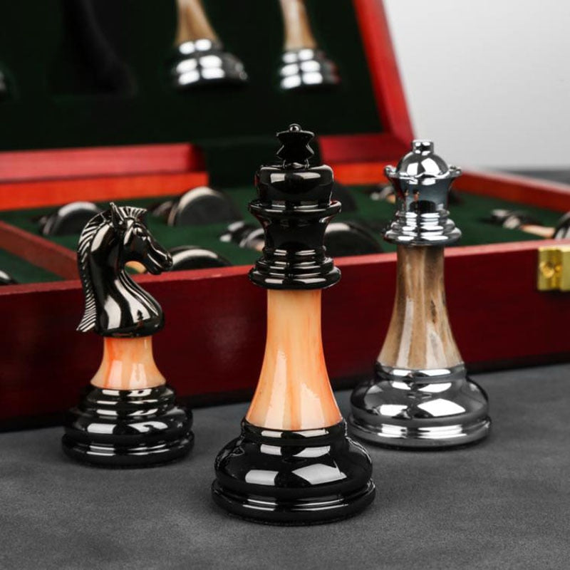 RegalOrion Metal Chess Set on 17.7in Wooden Board Elite | Lersk