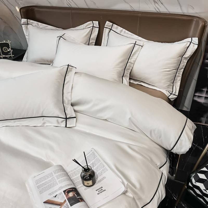 Elara Luxe Egyptian Cotton Hotel Bedding Set With Gold Trim | Lersk