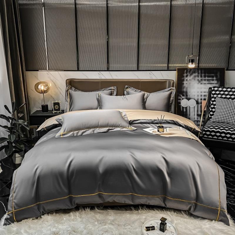Elara Luxe Egyptian Cotton Hotel Bedding Set With Gold Trim | Lersk