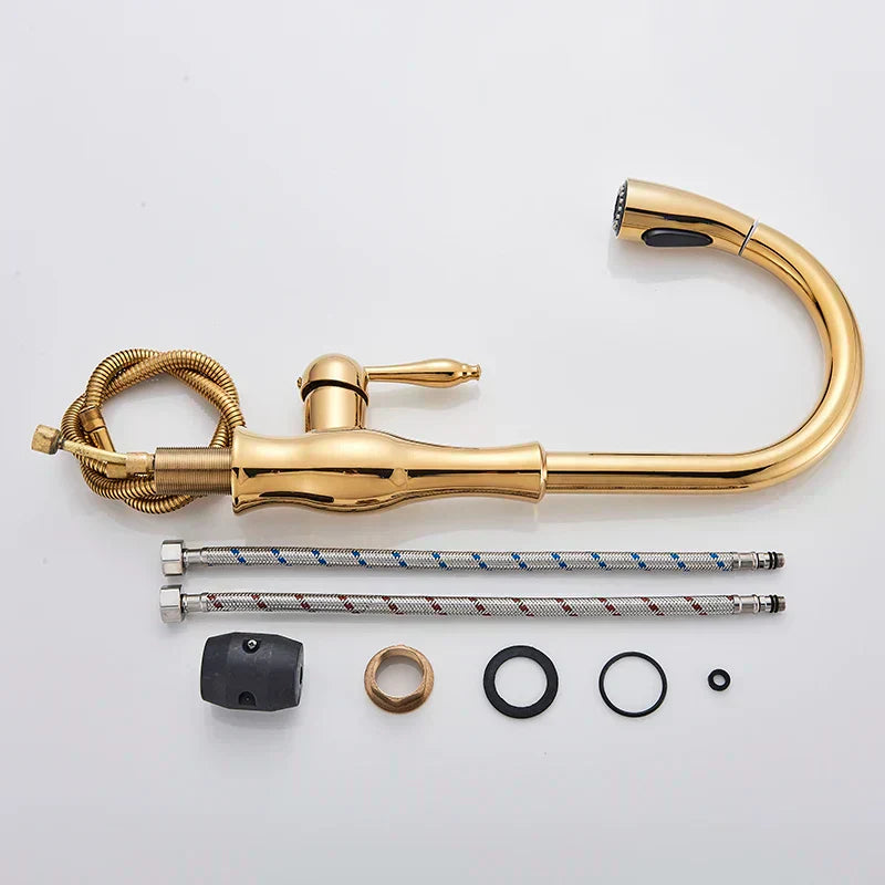 AureliaLux Gold Kitchen Faucet With Pull Out Spray And Swivel Spout | Lersk