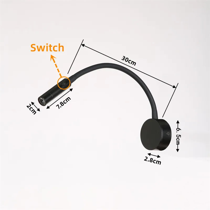 Moderní flexibilní LED nástěnná čtecí lampa s vypínačem do ložnice a pracovny - 1W až 3W | Lersk
