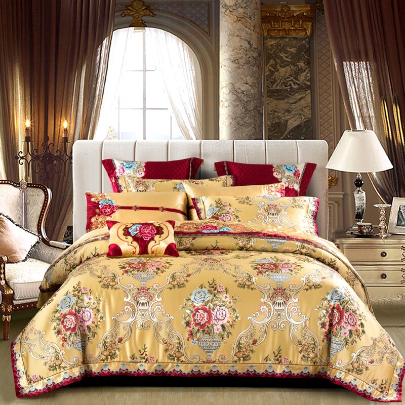 Parure de housse de couette en satin de soie Aurelia en coton argent et or | Lersk