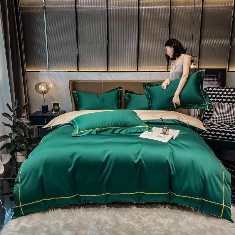 Elara Luxe Egyptian Cotton Hotel Bedding Set With Gold Trim | Lersk