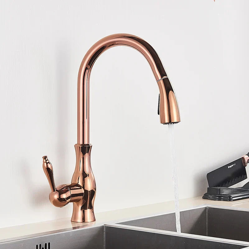 AureliaLux Gold Kitchen Faucet With Pull Out Spray And Swivel Spout | Lersk