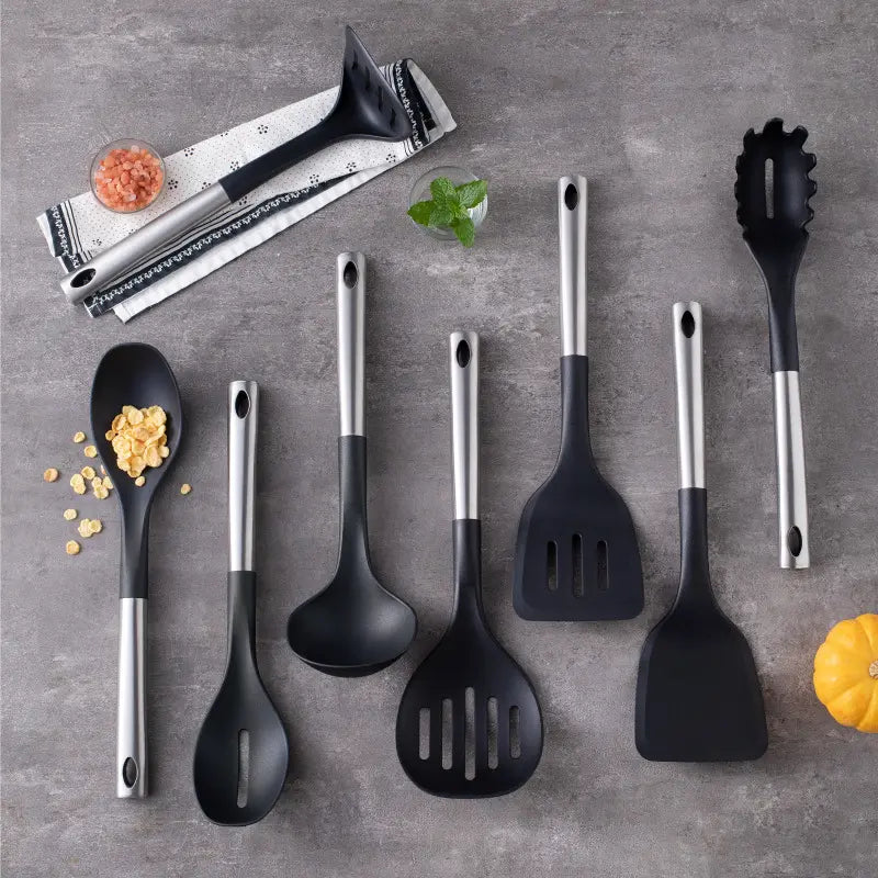 Stainless Steel Kitchen Utensil Set with Nylon Heads | Lersk