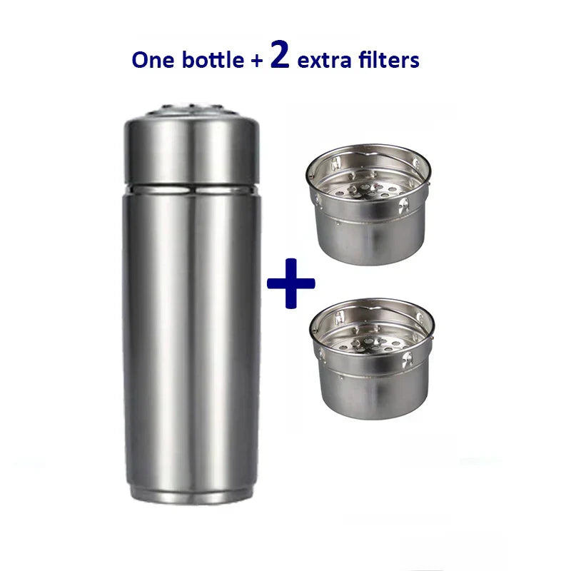 AeroHydra Wasserflasche mit Wasserstoff und alkalischem Ionisator pH 8 bis 10 aus Edelstahl | Lersk