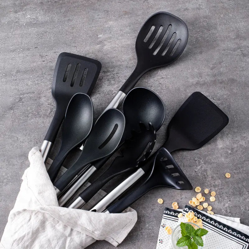 Stainless Steel Kitchen Utensil Set with Nylon Heads | Lersk