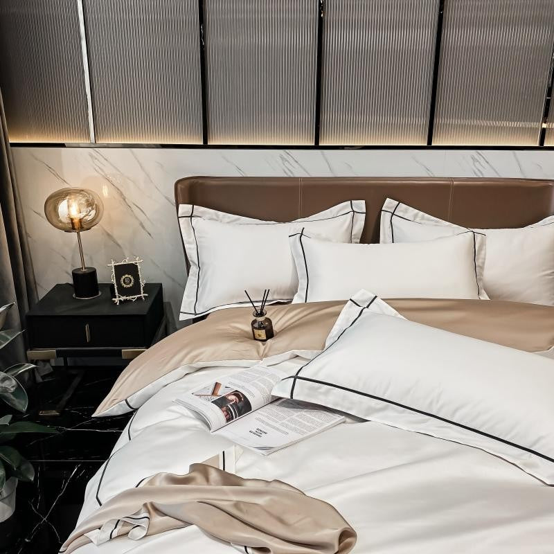 Elara Luxe Egyptian Cotton Hotel Bedding Set With Gold Trim | Lersk
