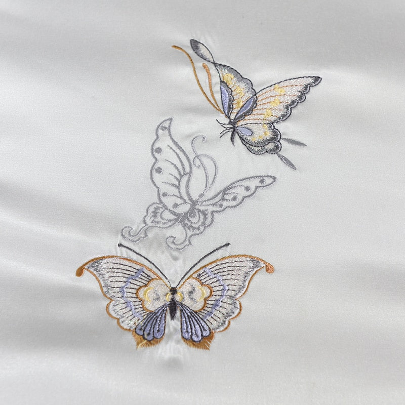 Aurelia White Silver Silk Cotton Butterfly Duvet Cover Set | Lersk