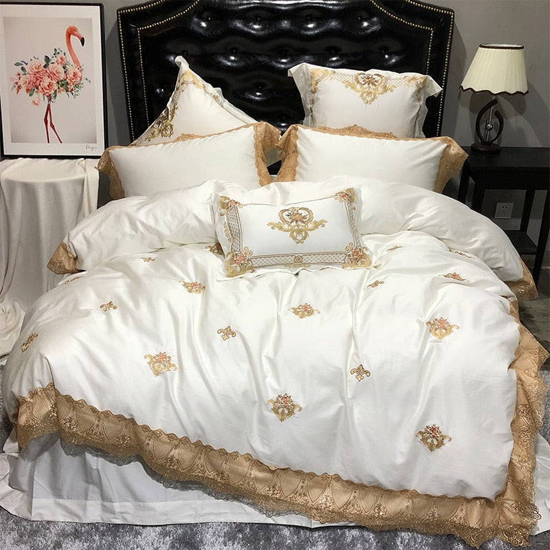 Set di biancheria da letto in cotone egiziano ricamato dorato Kirelle | Lersk