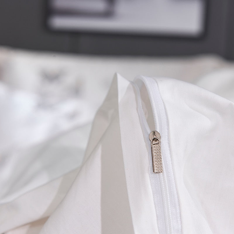 Aurelia White Silver Silk Cotton Butterfly Duvet Cover Set | Lersk