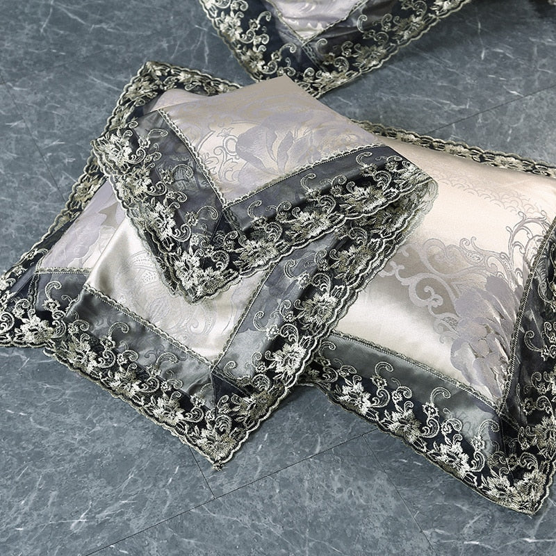 Povlečení Aurelia Satin Cotton s krajkou ve stříbrně hnědé | Lersk