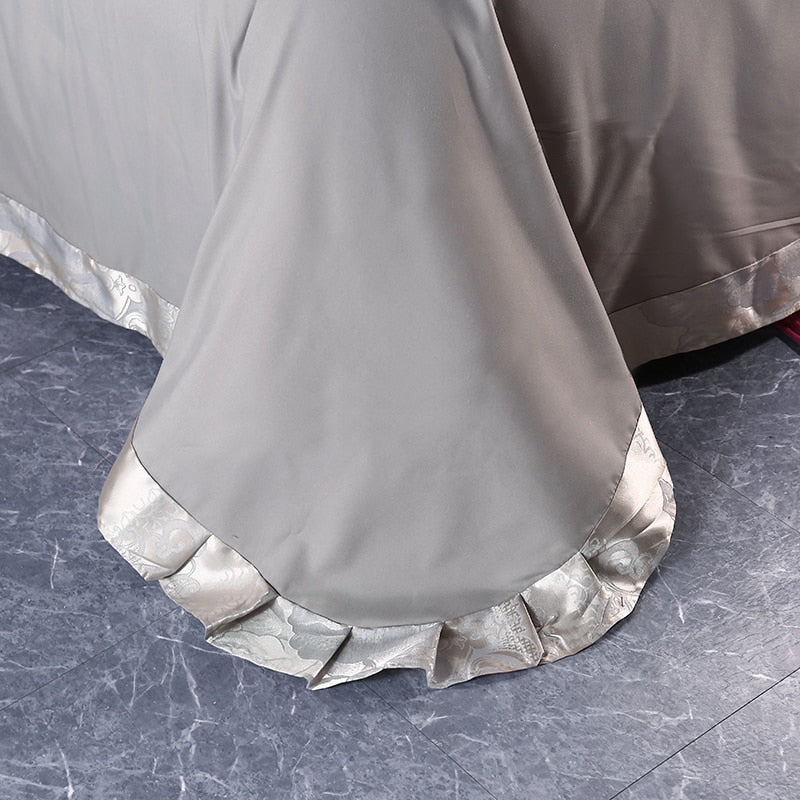 Povlečení Aurelia Satin Cotton s krajkou ve stříbrně hnědé | Lersk