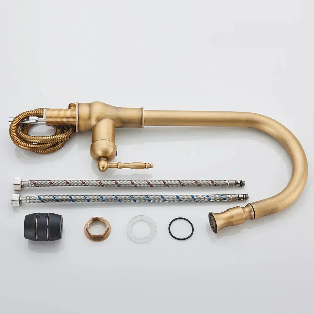 Norelle Antique Brass Swivel Kitchen Faucet With Black | Lersk