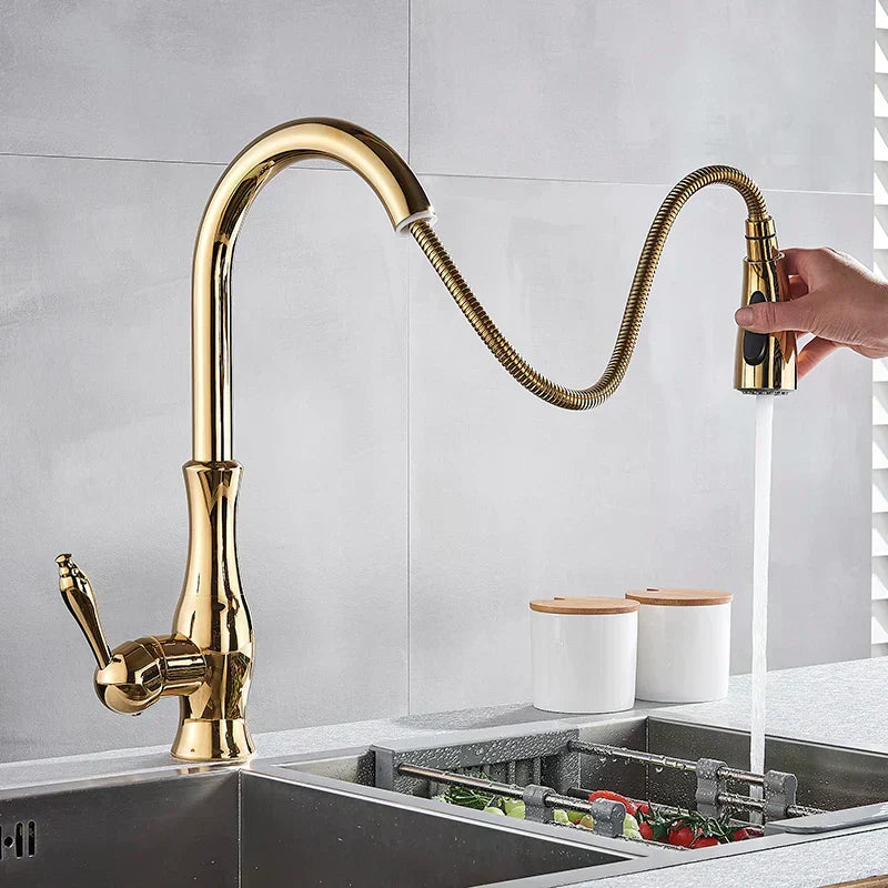 LumaGleam Gold Küchenarmatur mit ausziehbarem Sprühkopf | Lersk