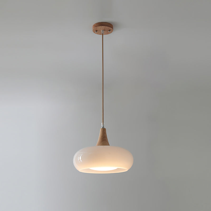Suspension en verre ambre Eloria avec bois pour cuisine et salle à manger | Lersk