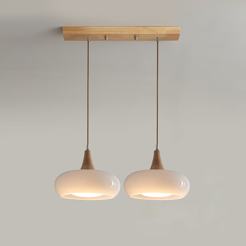 Suspension en verre ambre Eloria avec bois pour cuisine et salle à manger | Lersk